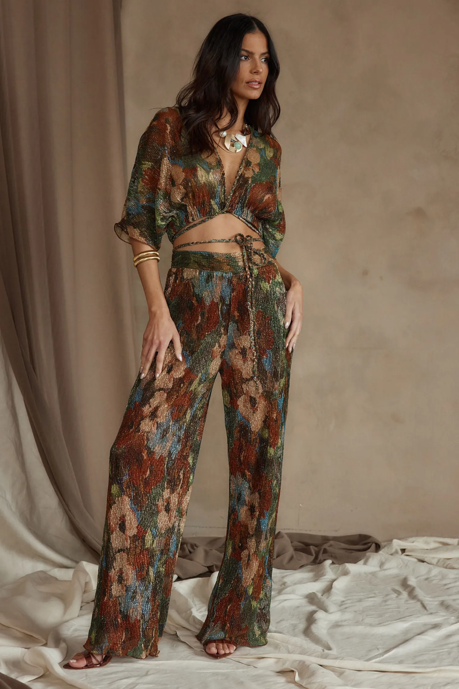 Discount Kaia Multicolor Metallic Floral Pant Pants|Sets