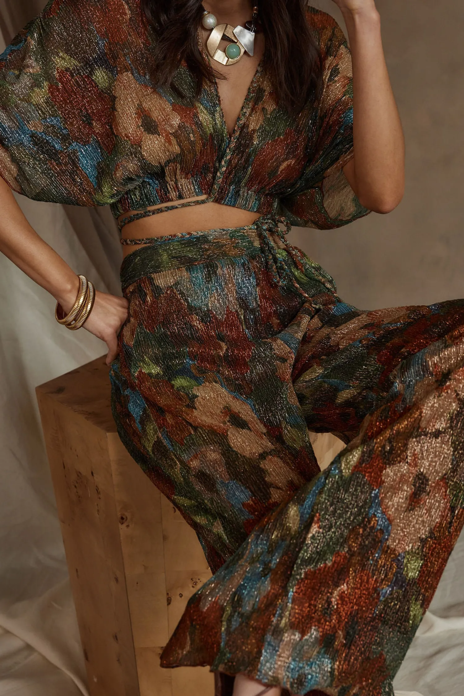 Discount Kaia Multicolor Metallic Floral Pant Pants|Sets