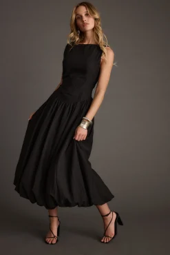 Online Kate Black Drop Waist Bubble Hem Midi Dress Midi Dresses