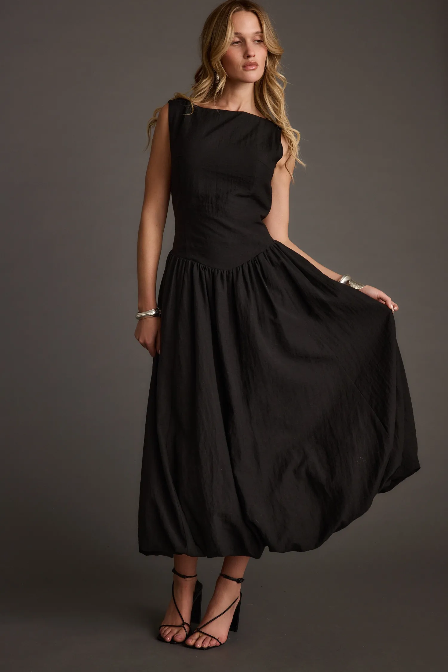 Online Kate Black Drop Waist Bubble Hem Midi Dress Midi Dresses