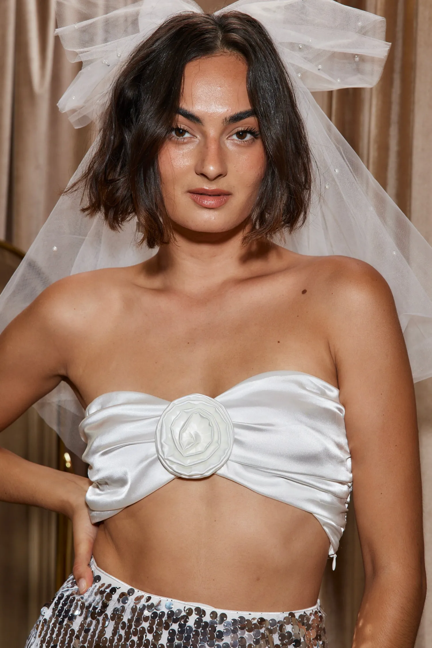 Clearance Keira White Rosette Bandeau Top Undergarments|Bridal Tops