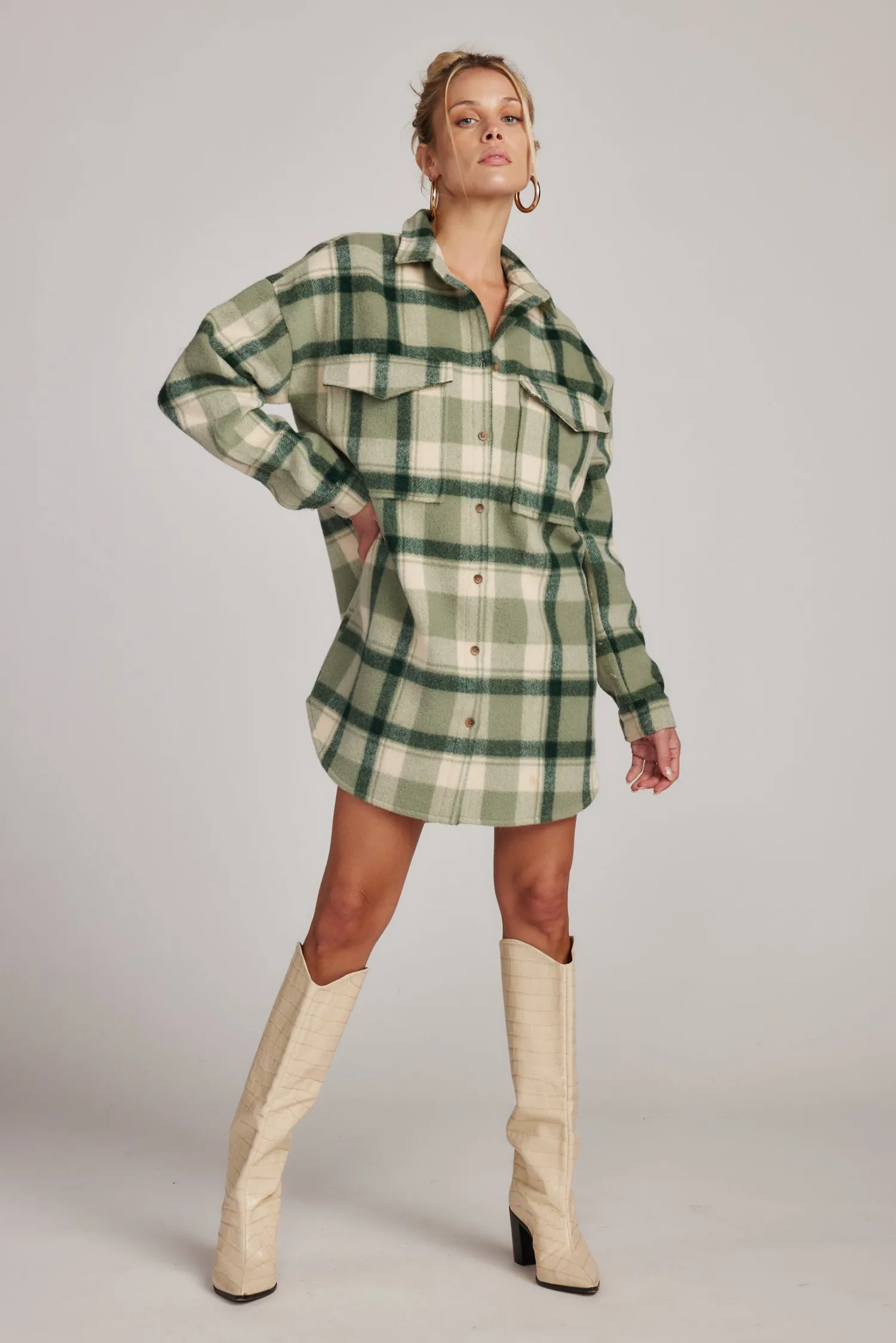 Hot Kellan Emerald Plaid Mini Dress Day Dresses|Mini Dresses