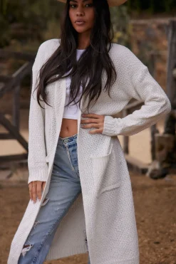 New Kelsey White Long Cardigan Sweaters + Cardis|Long Sleeves