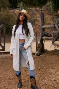New Kelsey White Long Cardigan Sweaters + Cardis|Long Sleeves