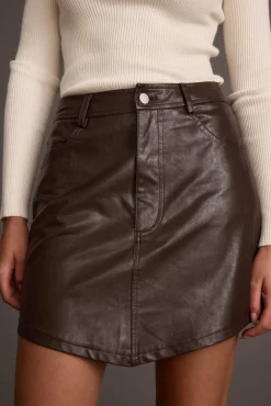 New Kenna Brown Vegan Leather Mini Skirt Date Night Bottoms|Skirts