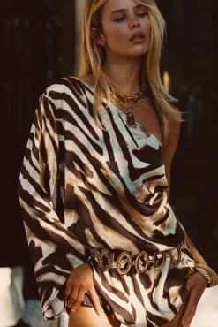 Clearance Kiki Zebra One Shoulder Micro Mini Dress Date Night Dresses|Vacation Dresses