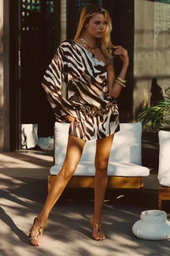 Clearance Kiki Zebra One Shoulder Micro Mini Dress Date Night Dresses|Vacation Dresses