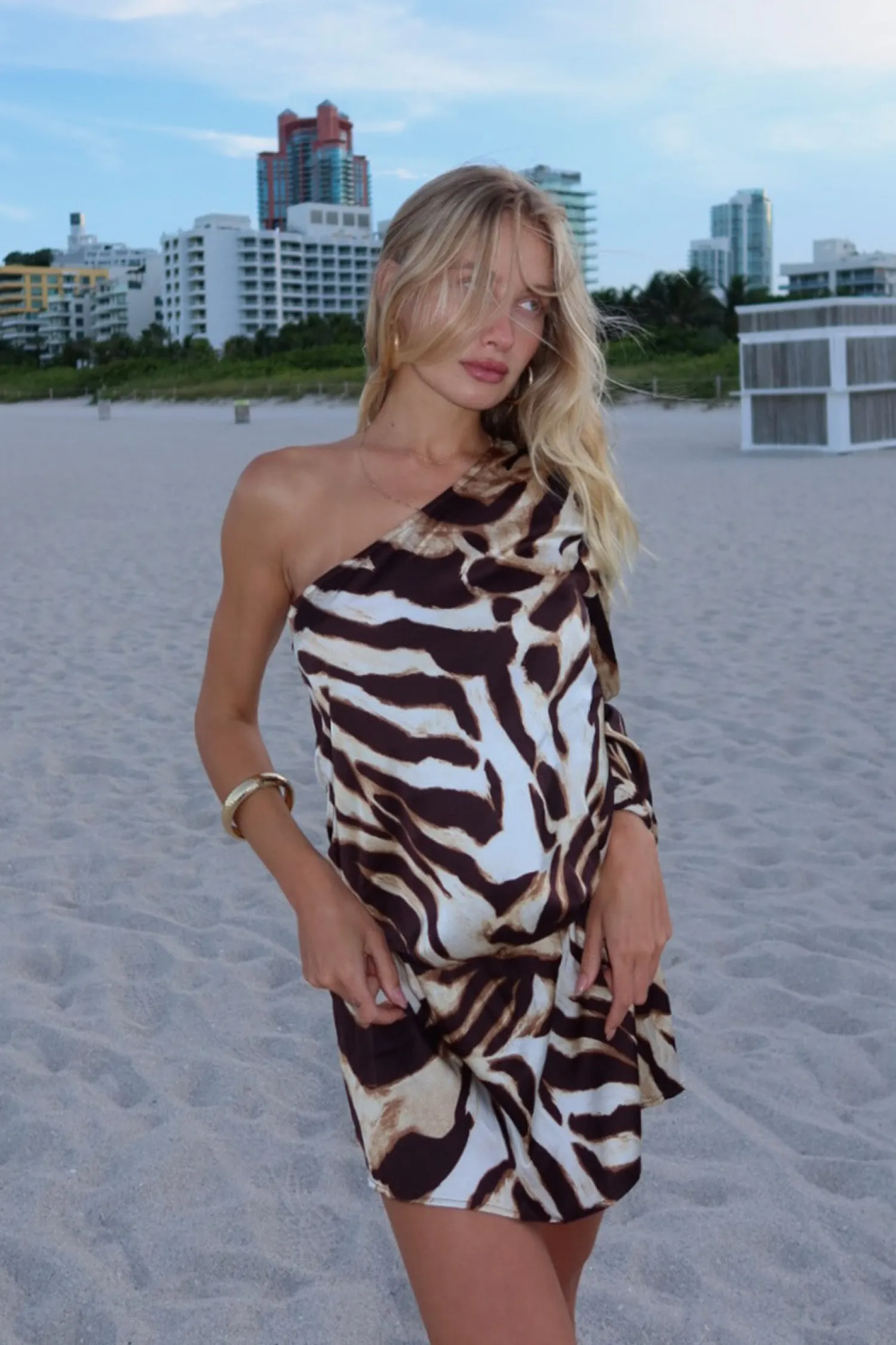 Clearance Kiki Zebra One Shoulder Micro Mini Dress Date Night Dresses|Vacation Dresses