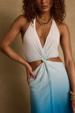 Hot Lapis Blue Ombre Halter Maxi Dress Seashells + Wedding Bells|Honeymoon