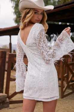 Sale Larisa White Printed Sequin Long Sleeve Dress Western Bachelorette|Engagement Party