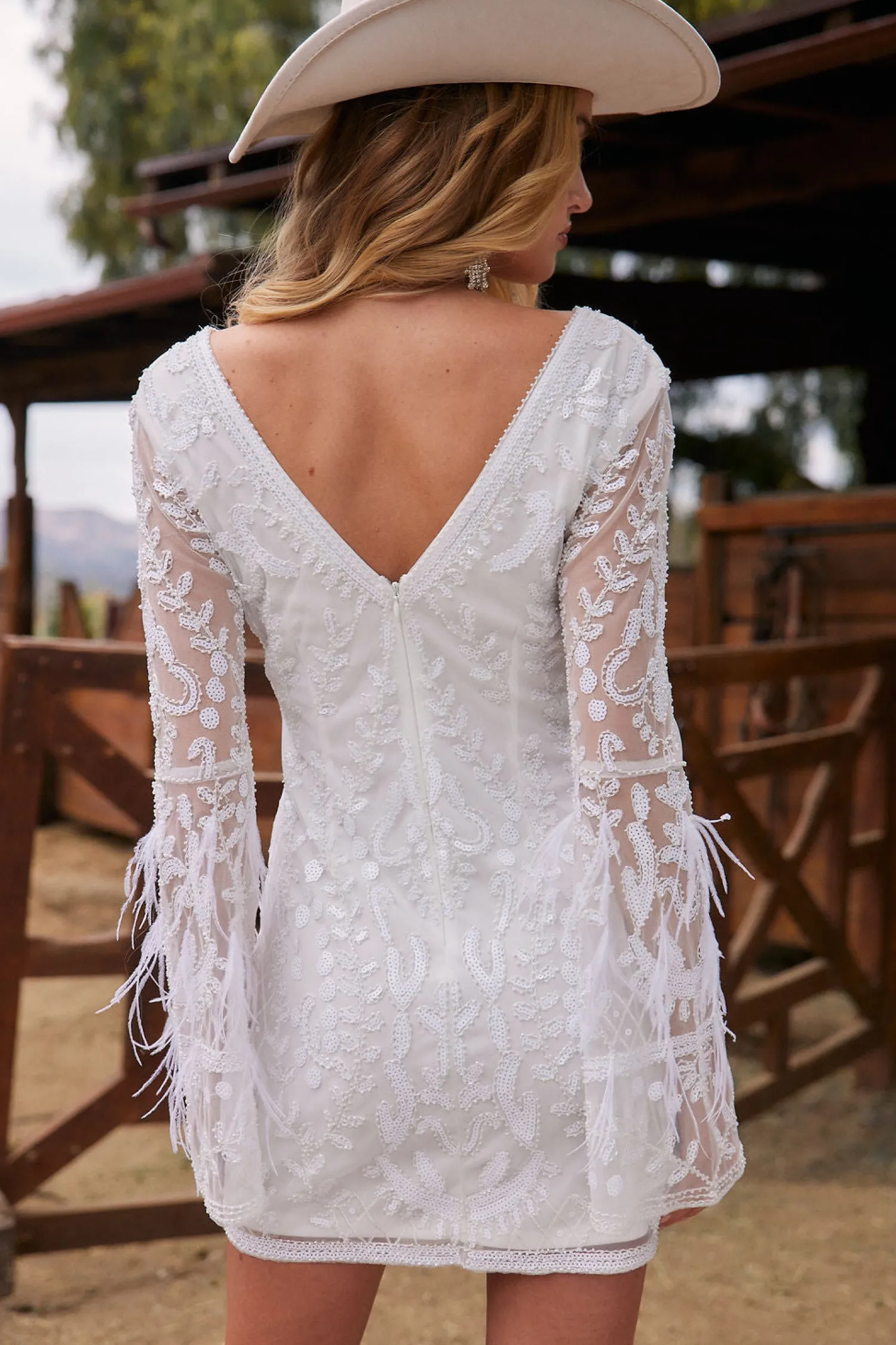 Sale Larisa White Printed Sequin Long Sleeve Dress Western Bachelorette|Engagement Party