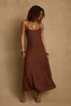 Outlet Laura Mocha Linen Maxi Dress Day Dresses|Vacation Dresses