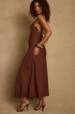 Outlet Laura Mocha Linen Maxi Dress Day Dresses|Vacation Dresses
