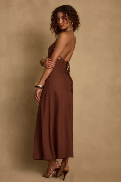 Outlet Laura Mocha Linen Maxi Dress Day Dresses|Vacation Dresses