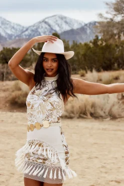 Discount Like Gold Dust White Sequin Fringe Dress The White Edit|Western Bachelorette