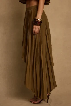 Discount Lima Olive Asymmetrical Midi Skirt Date Night Bottoms|Skirts