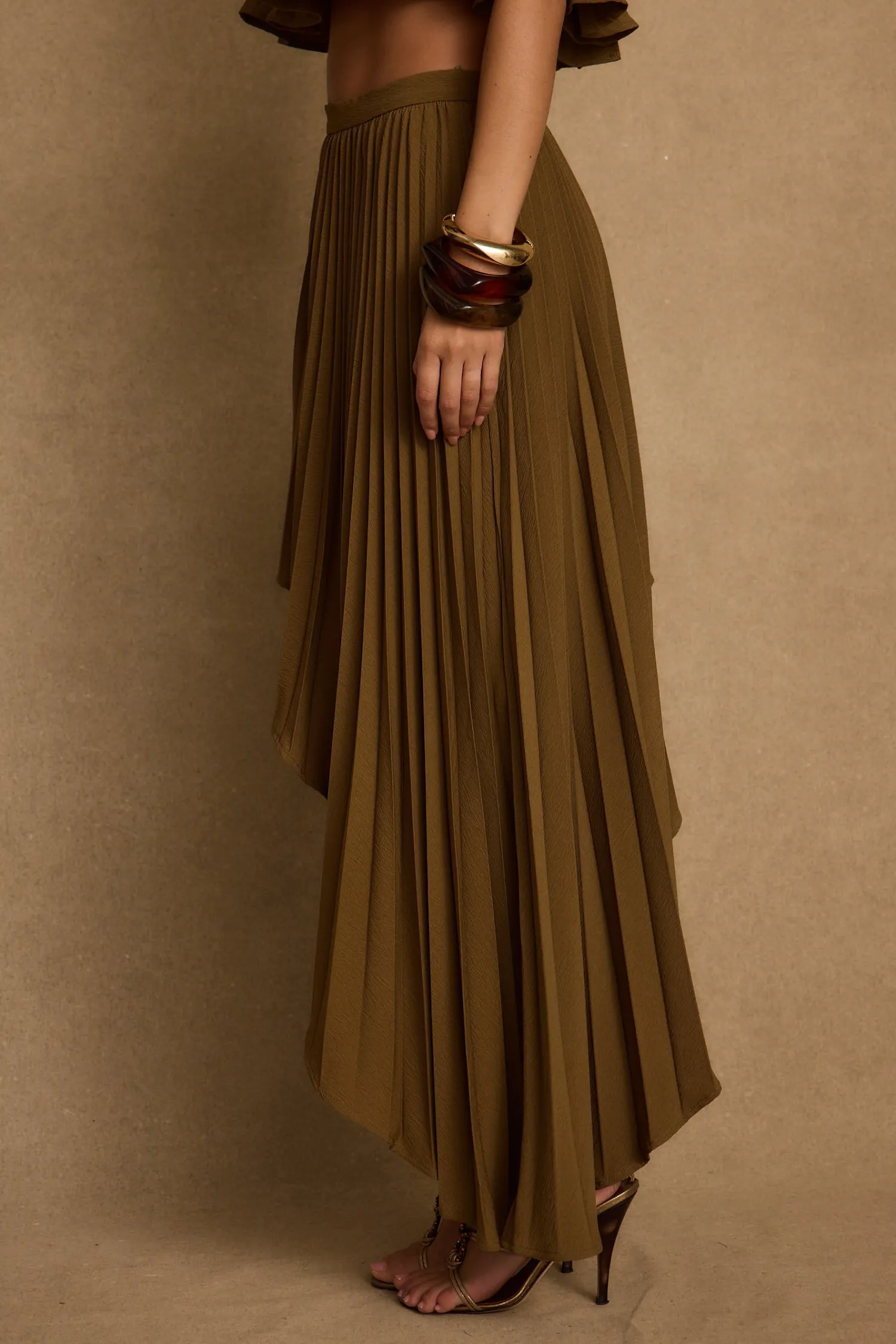 Discount Lima Olive Asymmetrical Midi Skirt Date Night Bottoms|Skirts