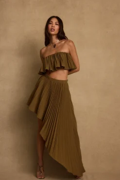 Discount Lima Olive Asymmetrical Midi Skirt Date Night Bottoms|Skirts