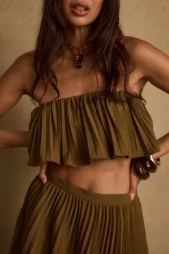 Discount Lima Olive Crop Top Date Night Tops|Sets