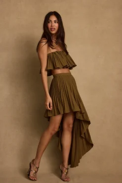 Discount Lima Olive Crop Top Date Night Tops|Sets