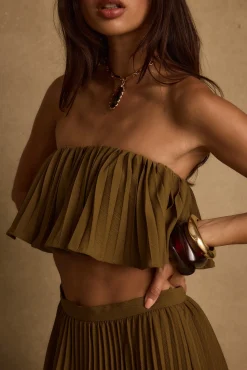 Discount Lima Olive Crop Top Date Night Tops|Sets