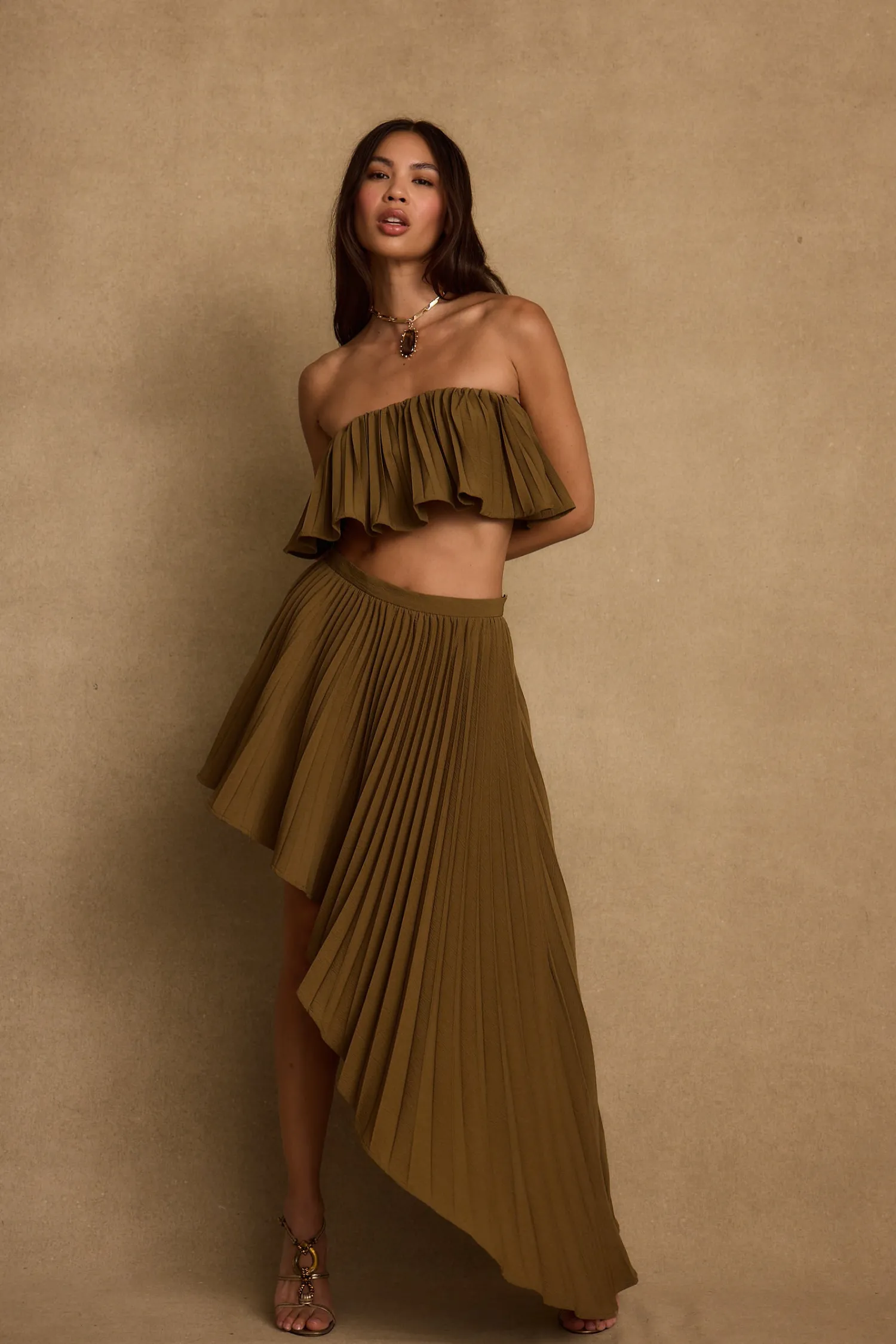 Discount Lima Olive Crop Top Date Night Tops|Sets