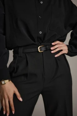 Fashion Liya Gold Genuine Leather Skinny Belt Belts