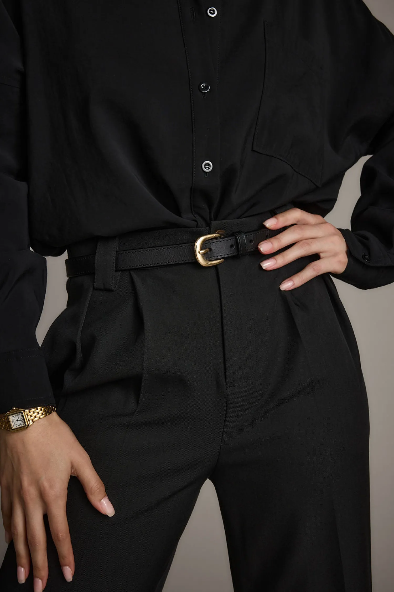 Fashion Liya Gold Genuine Leather Skinny Belt Belts