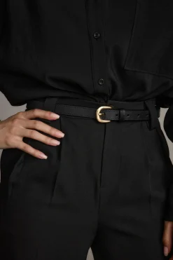 Fashion Liya Gold Genuine Leather Skinny Belt Belts
