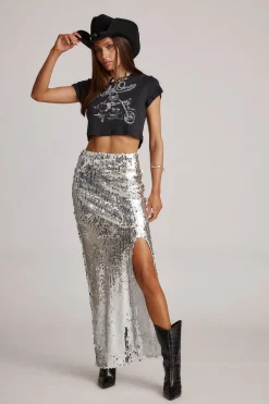 Outlet Liza Silver Maxi Skirt Going Out Bottoms|Bridal Bottoms