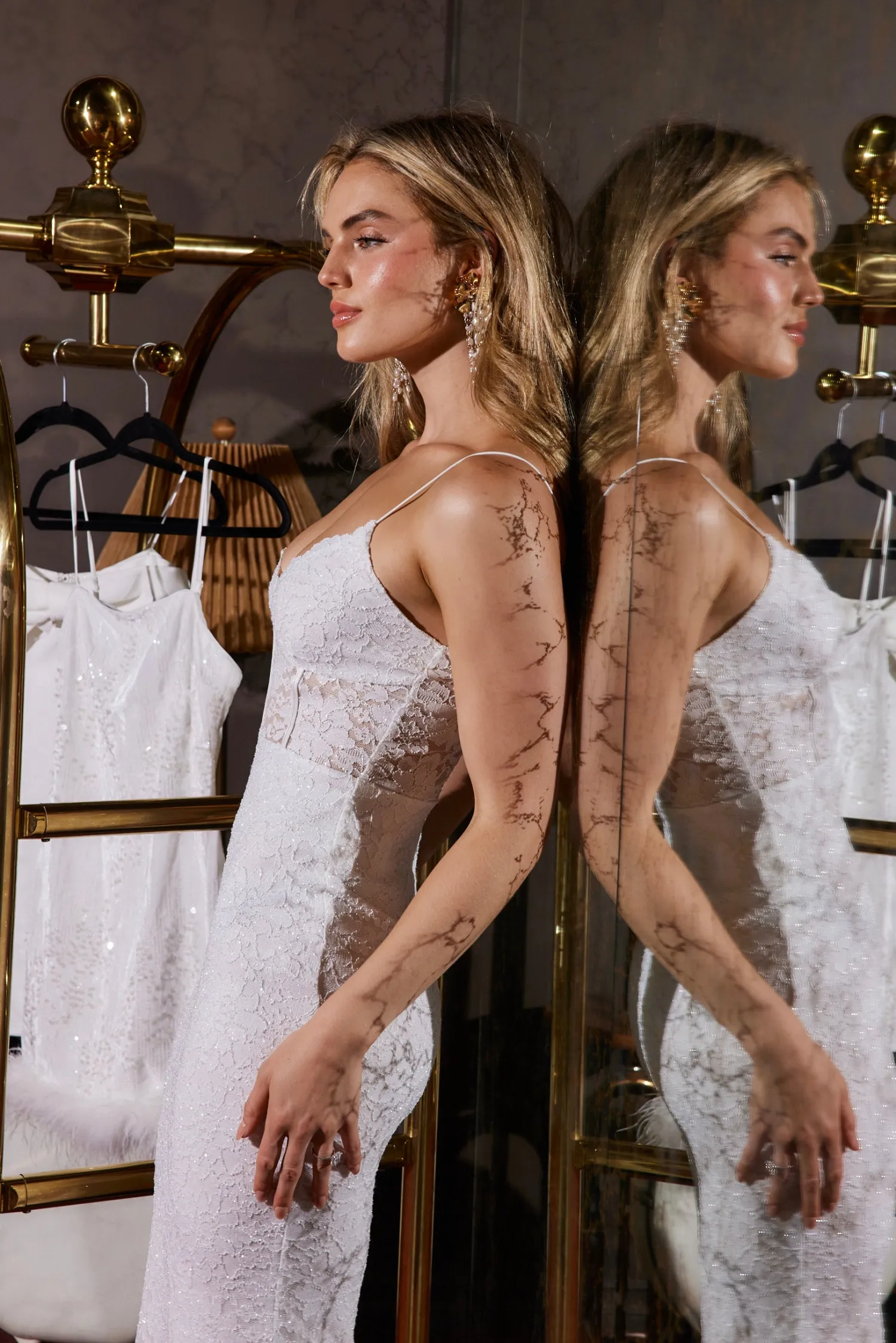 New Lizette White Lace Maxi Dress Engagement Party|Bridal Dresses
