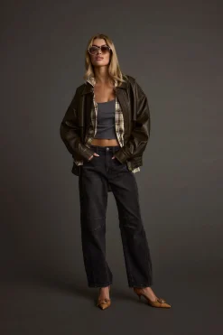 Online London Calling Brown Oversized Faux Leather Jacket Outerwear|Jackets