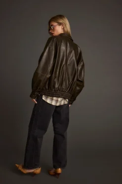 Online London Calling Brown Oversized Faux Leather Jacket Outerwear|Jackets