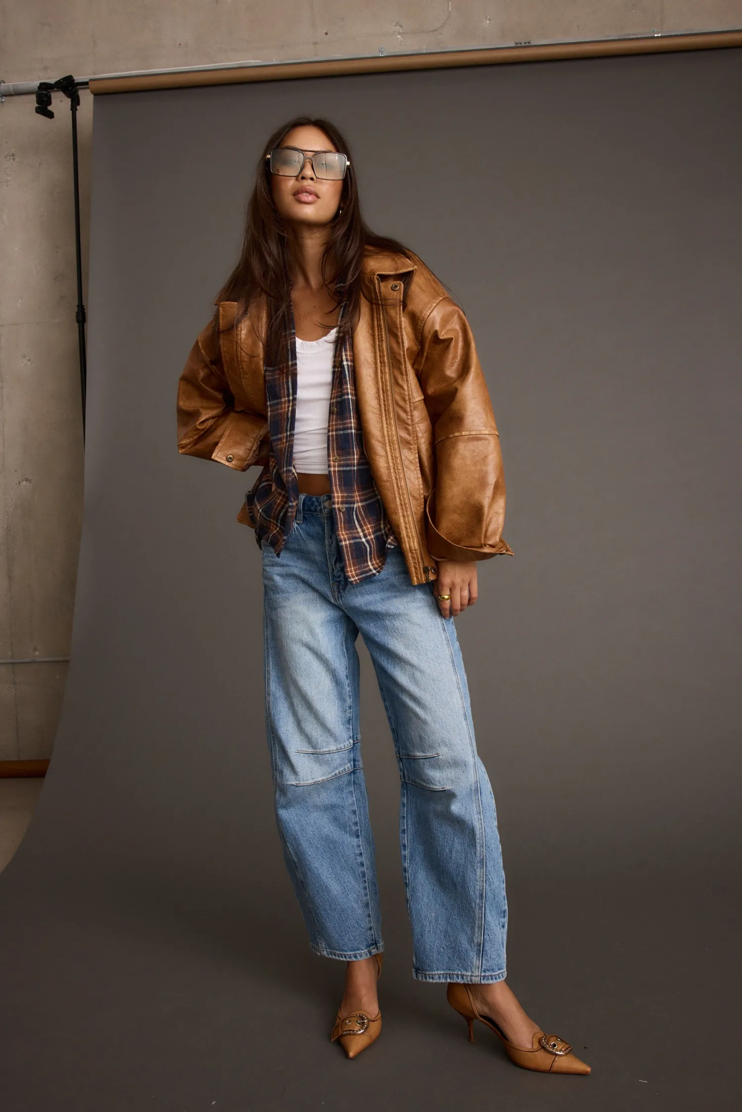 Best London Calling Cognac Oversized Faux Leather Jacket Outerwear|Jackets