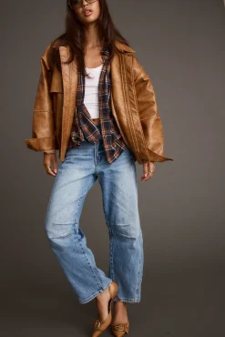 Best London Calling Cognac Oversized Faux Leather Jacket Outerwear|Jackets