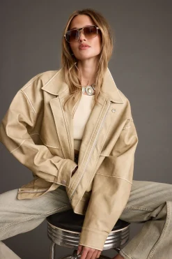 Outlet London Calling Light Taupe Oversized Faux Leather Jacket Outerwear|Jackets