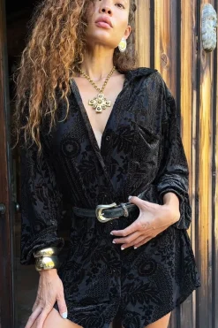 Fashion Loretta Black Velvet Burnout Mini Dress Date Night Dresses|Party Dresses