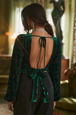 Best Love Affair Emerald Velvet Blouse Going Out Tops|Long Sleeves