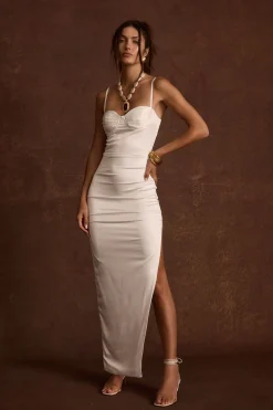Discount Love Me Tender Satin Corset Maxi Dress Engagement Party|The White Edit
