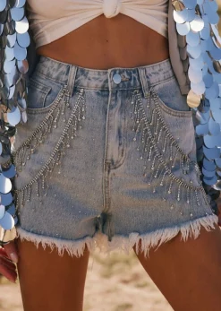 New Love Thing Denim Rhinestone Shorts Denim|Shorts