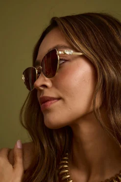 Fashion Lucas Brown Cat Eye Sunglasses Seashells + Wedding Bells|Honeymoon