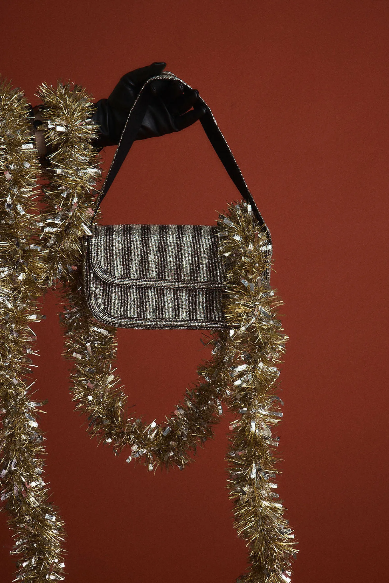Clearance Lucy Silver and Black Striped Shoulder Bag Handbags