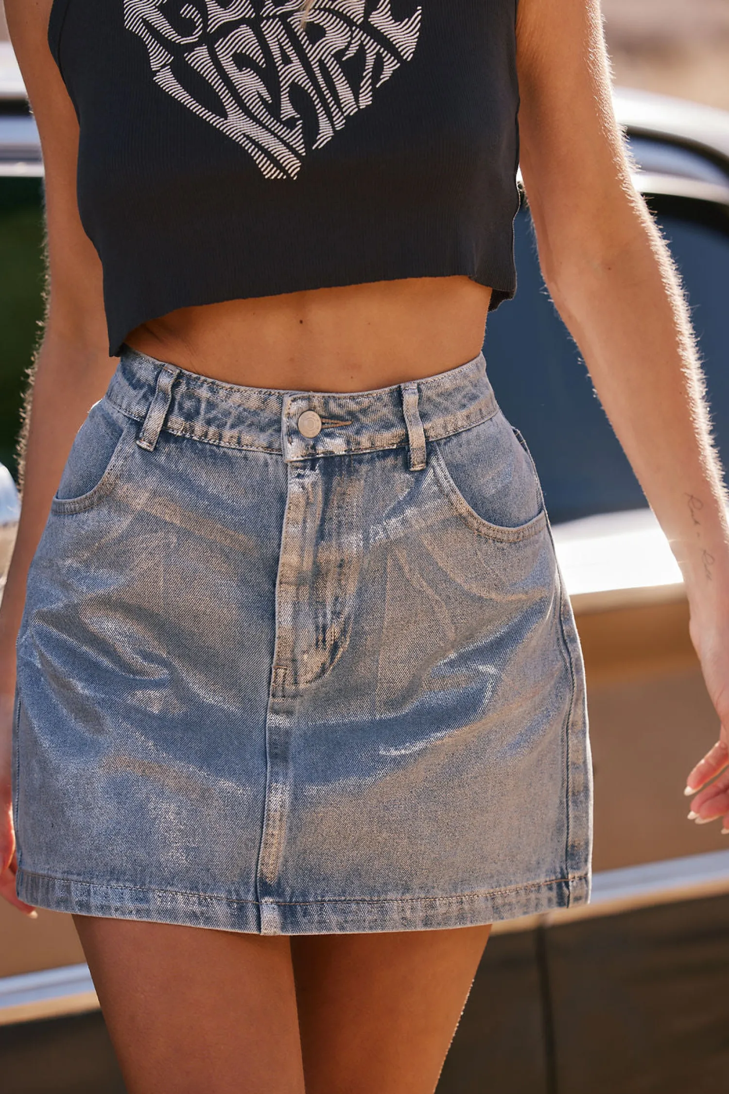 Outlet Macie Coated Mini Skirt Denim|Skirts