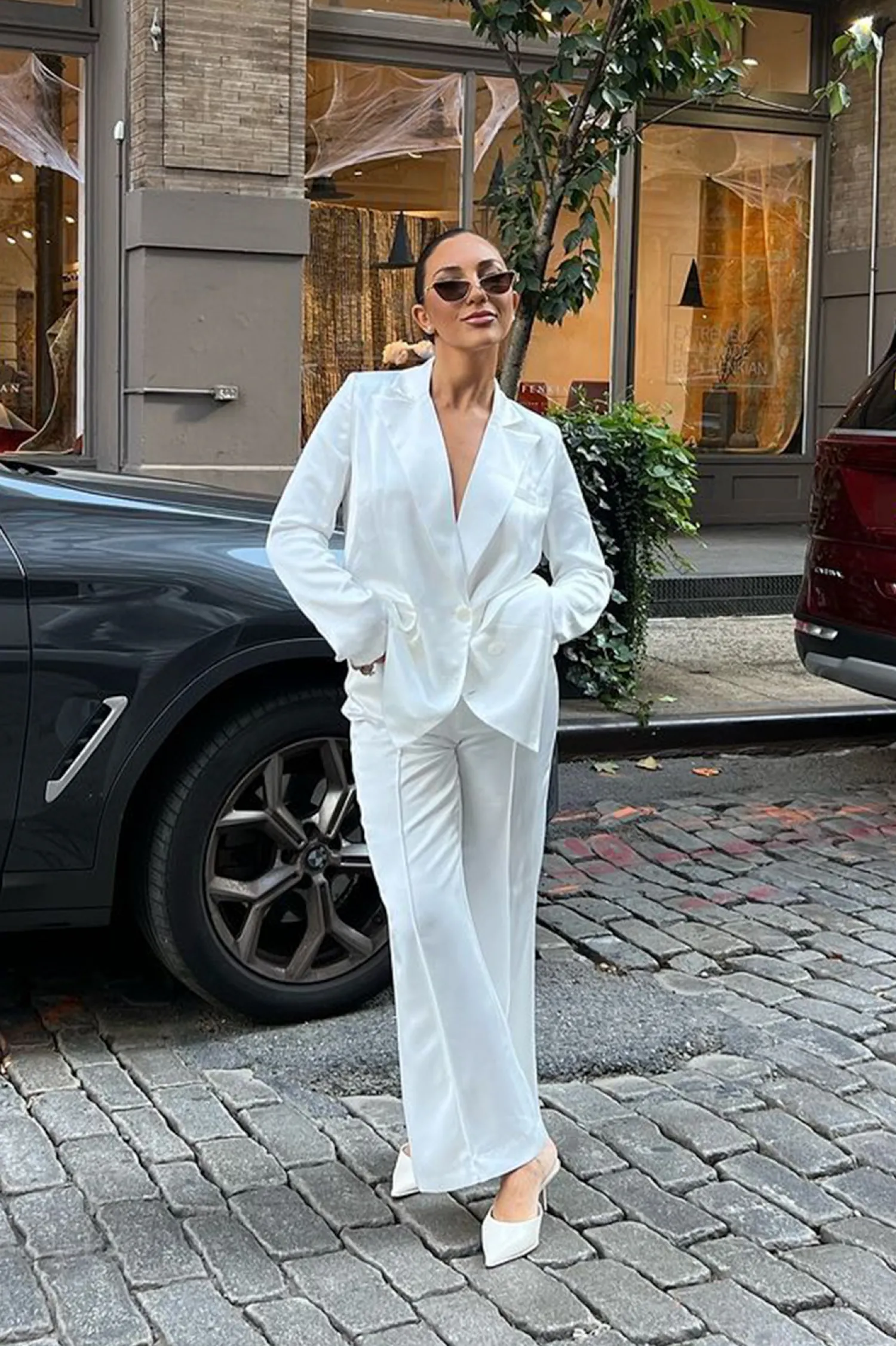 Online Madison White Satin Blazer Jackets|Sets