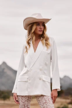 Online Madison White Satin Blazer Jackets|Sets
