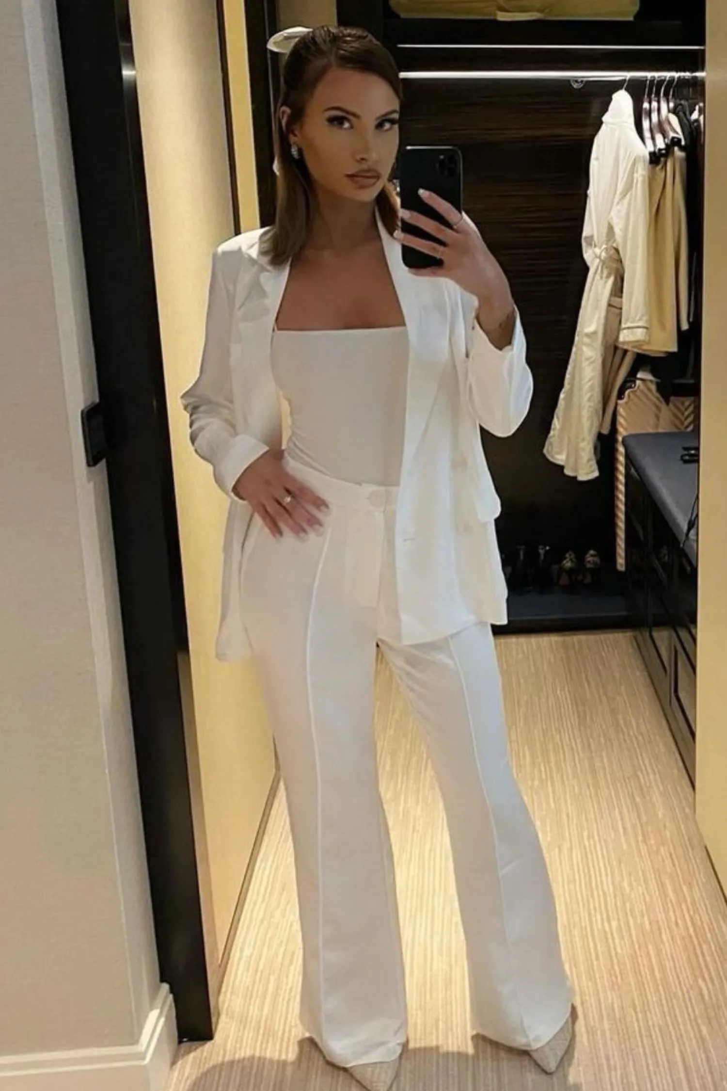Best Madison White Satin Trousers Work Wear Bottoms|Bridal Bottoms
