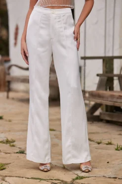 Best Madison White Satin Trousers Work Wear Bottoms|Bridal Bottoms