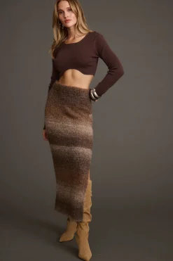 Clearance Malorie Brown Cropped Ribbed Sweater Date Night Tops|Long Sleeves