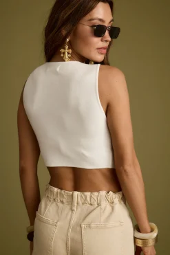 Fashion Malorie White Sleeveless Cropped Top Tees + Tanks|The White Edit