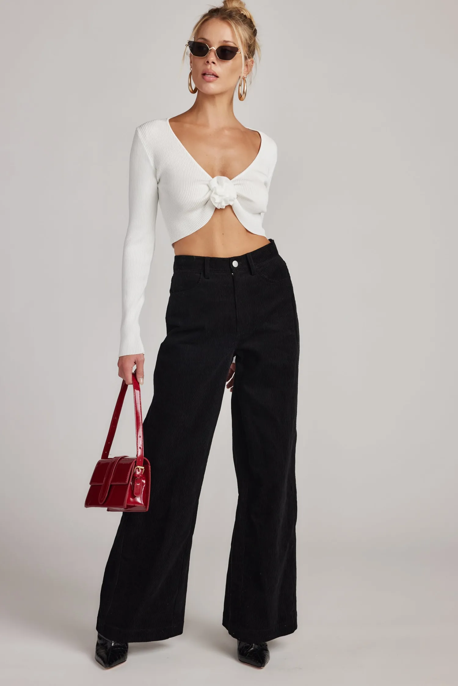 Sale Marie White Long Sleeve Rosette Top Going Out Tops|Sweaters + Cardis